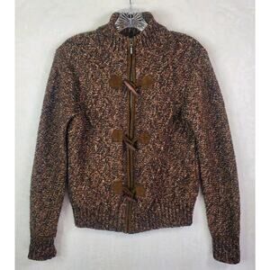 Charter Club Mock Neck Zip/Toggle Front Sweater Women Sz Medium Brown Cable Knit